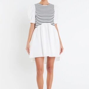 English Factory Puff Sleeve High Low Knit Combo Dress